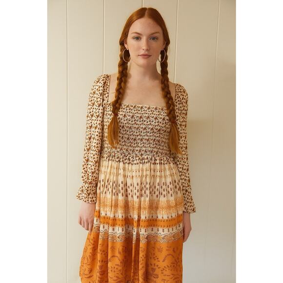 Olivaceous Hippie Boho Smocked Bodice Long Sleeve Mini Dress M NWT - Picture 1 of 7